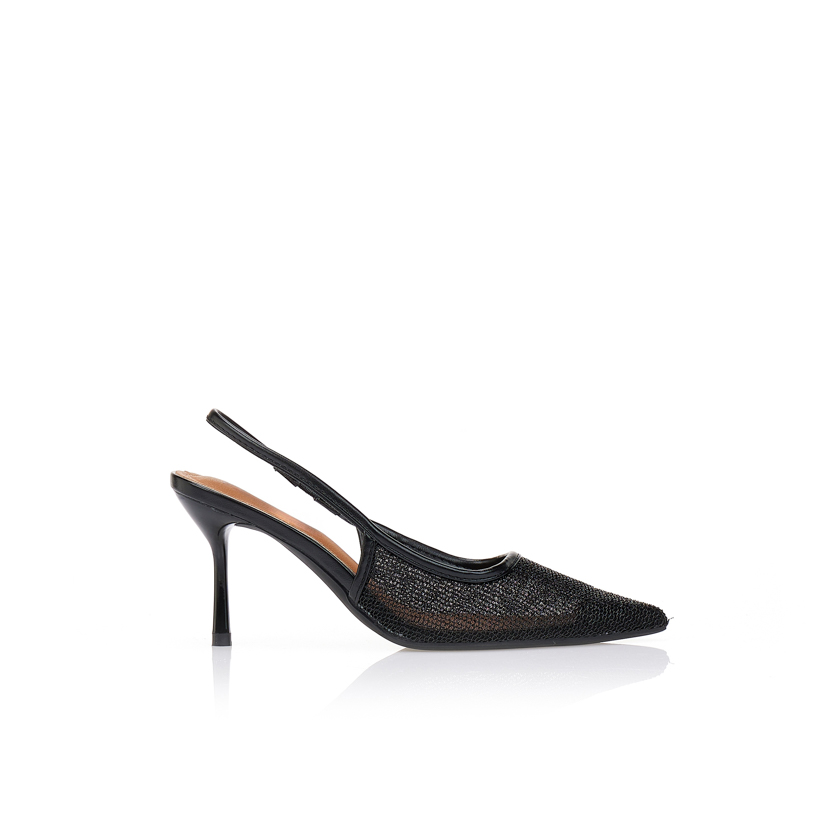 Γόβες μυτερές με μεταλλική όψη ΜΑΥΡΟ