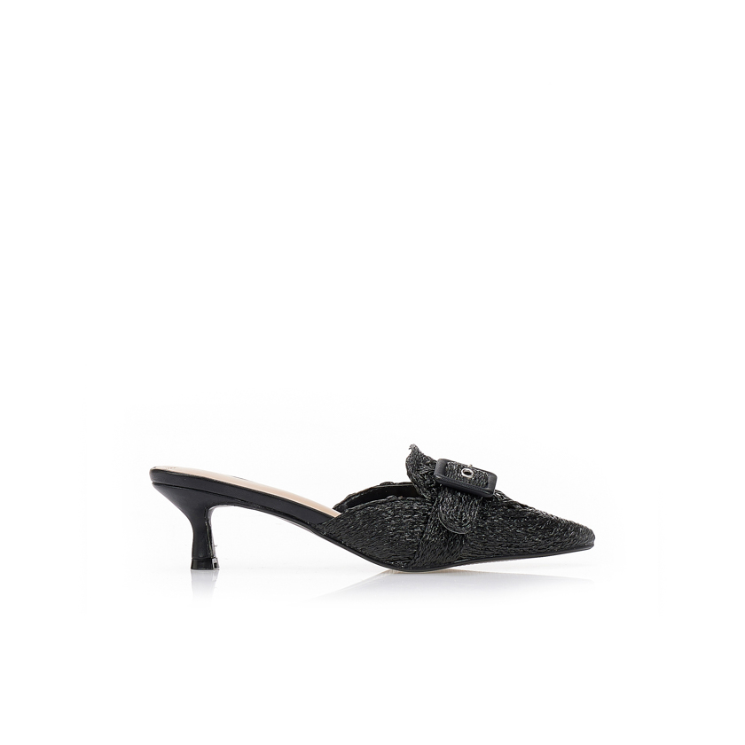 Γόβες mule ψάθινες και αγκράφα ΜΑΥΡΟ