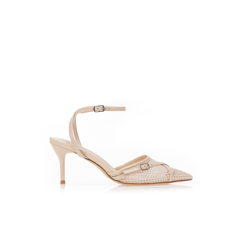 Γόβες με διαφάνεια και χιαστί λουράκια ΜΠΕΖ