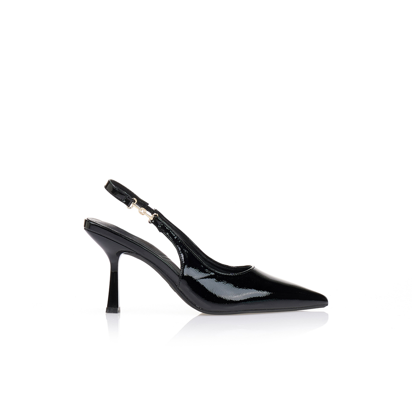 Γόβες slingback λουστρίνι ΜΑΥΡΟ