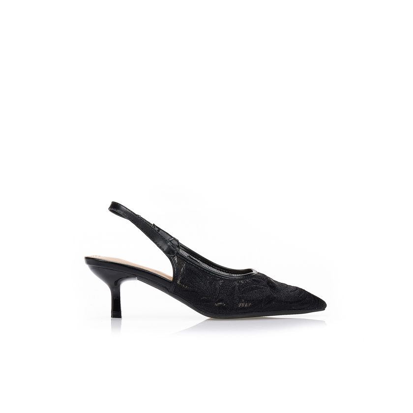 Γόβες μαύρες slingback με κεντητό σχέδιο ΜΑΥΡΟ