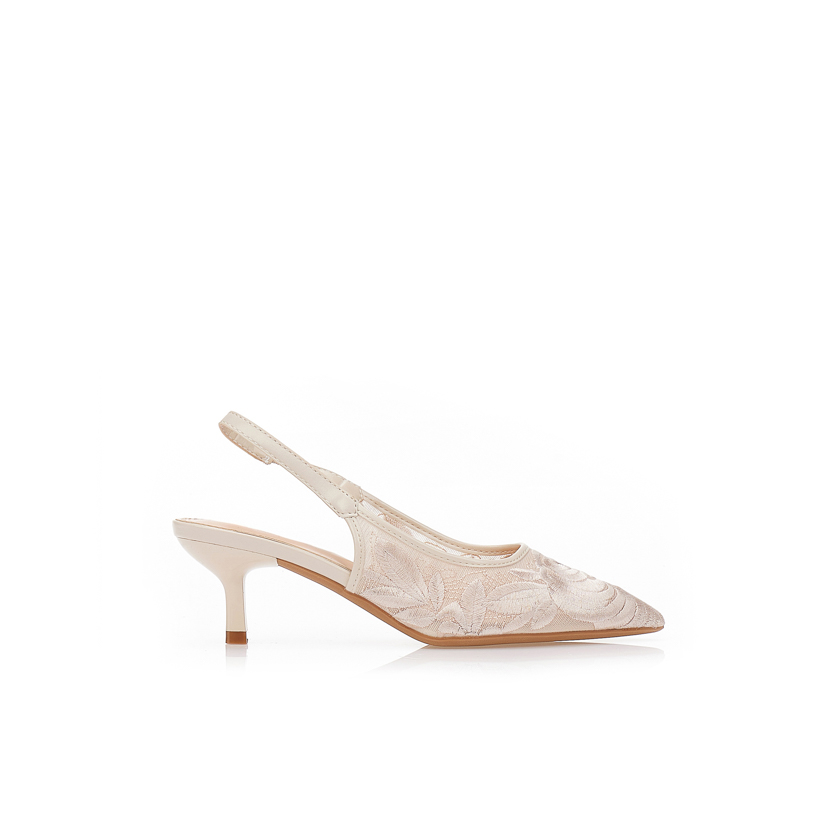 Γόβες μπεζ slingback με κεντητό σχέδιο ΜΠΕΖ