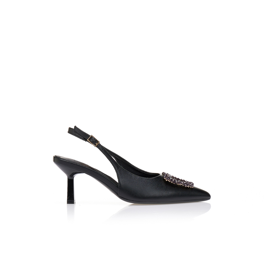 Γόβες δερματίνη με αγκράφα ΜΑΥΡΟ