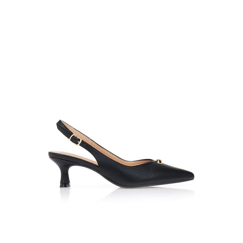 Γόβες δερματίνη ανάγλυφες με οβάλ μεταλλική λεπτομέρεια ΜΑΥΡΟ