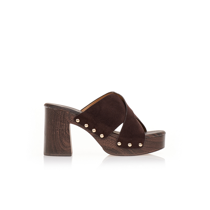 Σαμπό mules με σουέτ φάσα και τρουκς ΚΑΦΕ