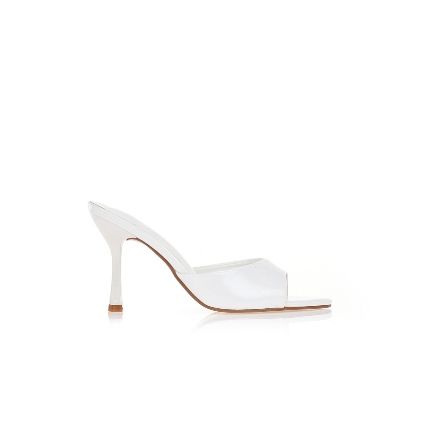 Mules λευκά με λεπτό τακούνι ΛΕΥΚΟ