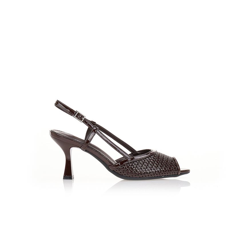 Πέδιλα καφέ δερματίνη με ανοιχτή μύτη ΚΑΦΕ