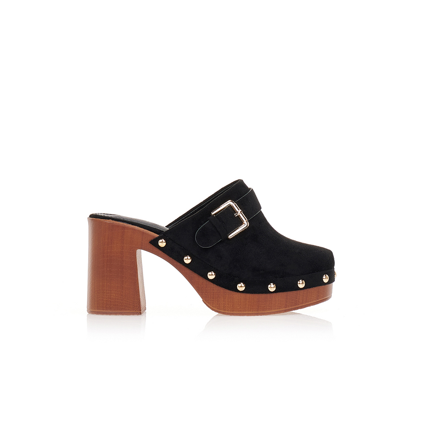 Σαμπό mules με αγκράφα και τρουκς ΜΑΥΡΟ