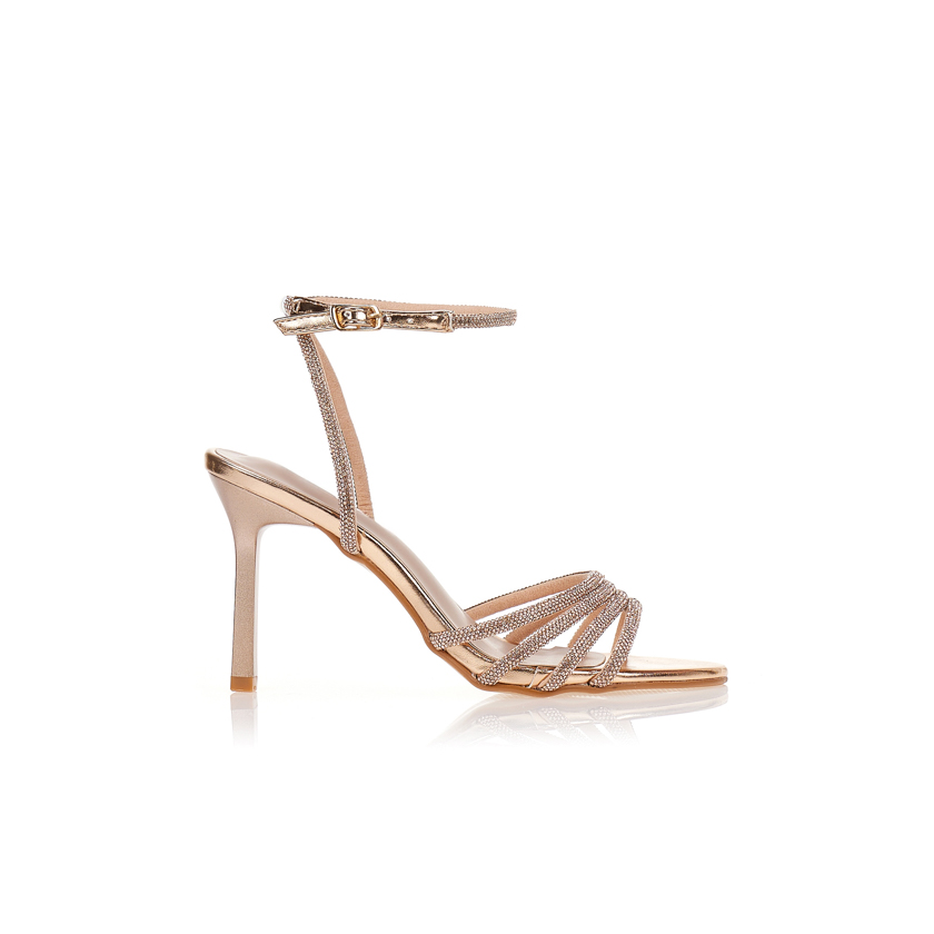 Πέδιλα μπρονζέ με στρας στα λουράκια ΜΠΡΟΝΖΕ