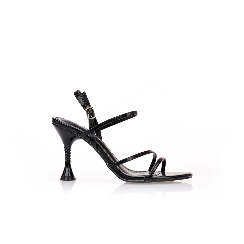 Πέδιλα μαύρα με λουράκια και ιδιαίτερο τακούνι ΜΑΥΡΟ