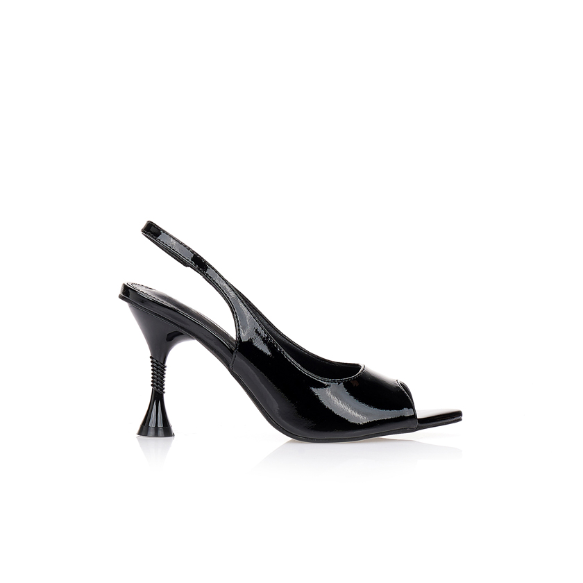 Πέδιλα μαύρα λουστρίνι με ιδιαίτερο τακούνι ΜΑΥΡΟ