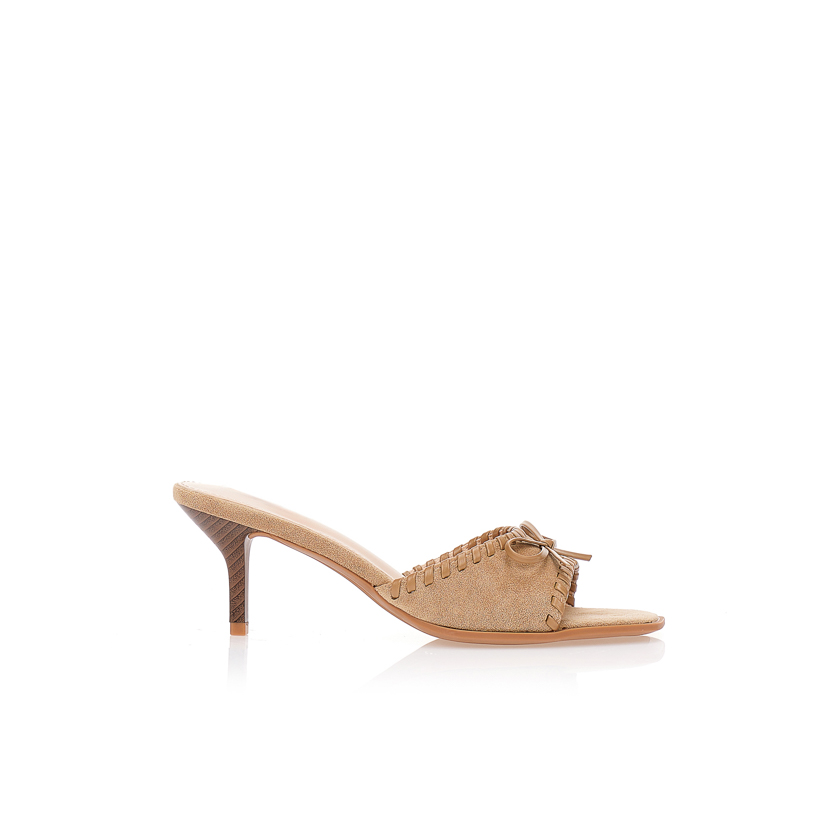 Mules σουέτ με ραφές περιμετρικά και φιόγκο ΜΠΕΖ