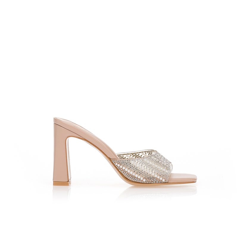 Mules nude με διάφανη φάσα και στρας NUDE