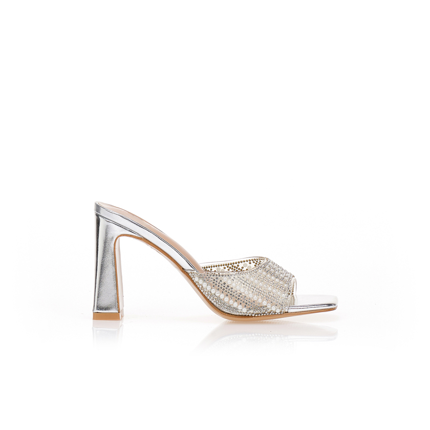 Mules ασημί με διάφανη φάσα και στρας ΑΣΗΜΙ