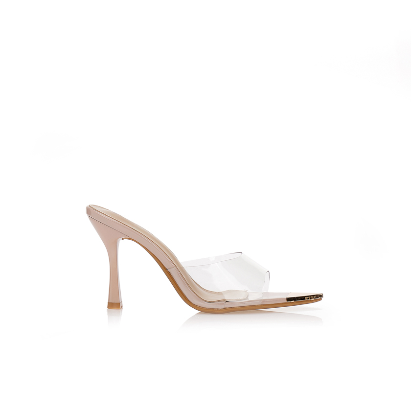 Mules nude με διαφάνεια και χρυσή μύτη NUDE