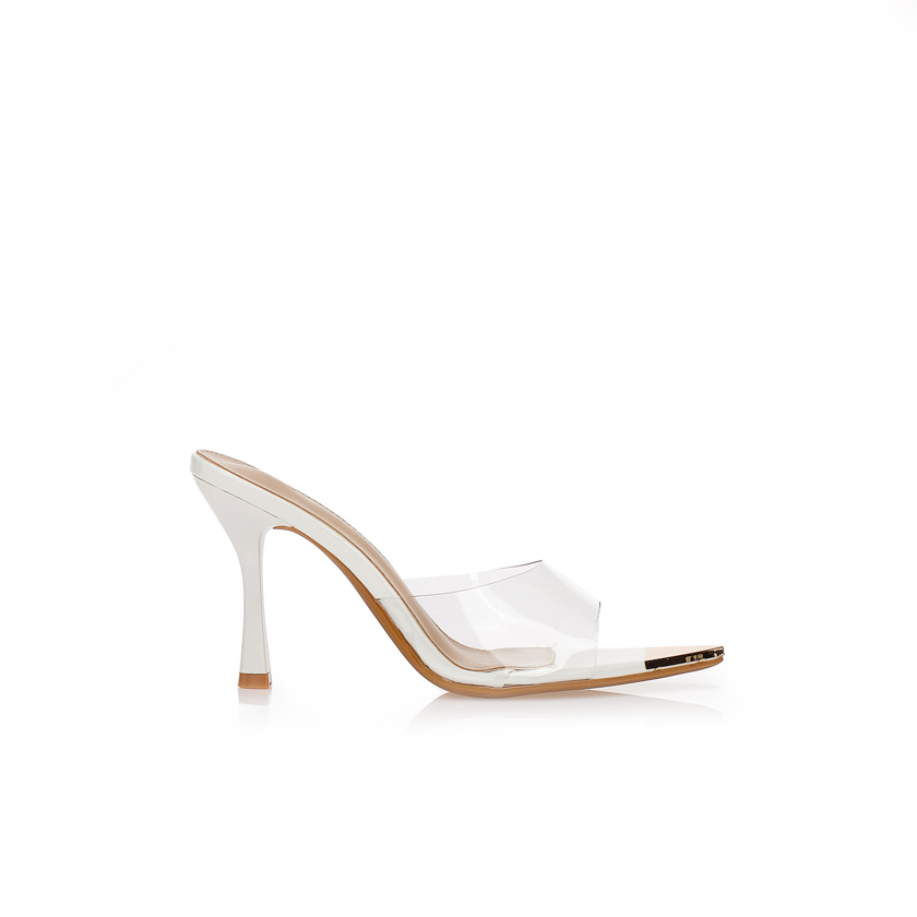 Mules λευκά με διαφάνεια και χρυσή μύτη ΛΕΥΚΟ