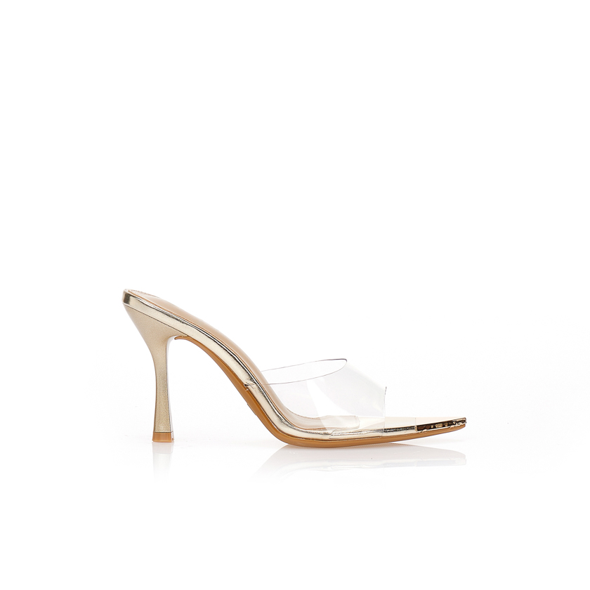 Mules χρυσά με διαφάνεια και χρυσή μύτη ΧΡΥΣΟ