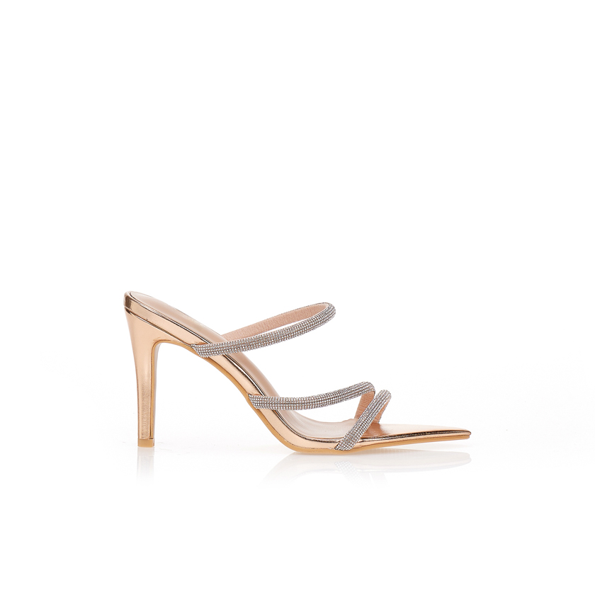 Mules μπρονζέ με πολλαπλά λουράκια και στρας ΜΠΡΟΝΖΕ