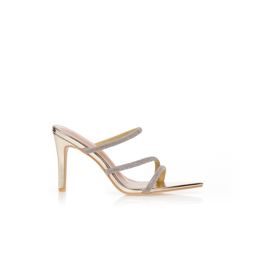 Mules χρυσά με πολλαπλά λουράκια και στρας ΧΡΥΣΟ