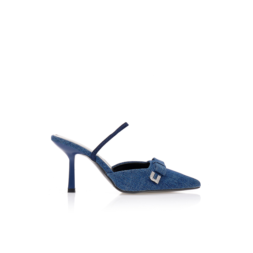 Πέδιλα slingback jean με φιόγκο και αγράφα ΤΖΙΝ