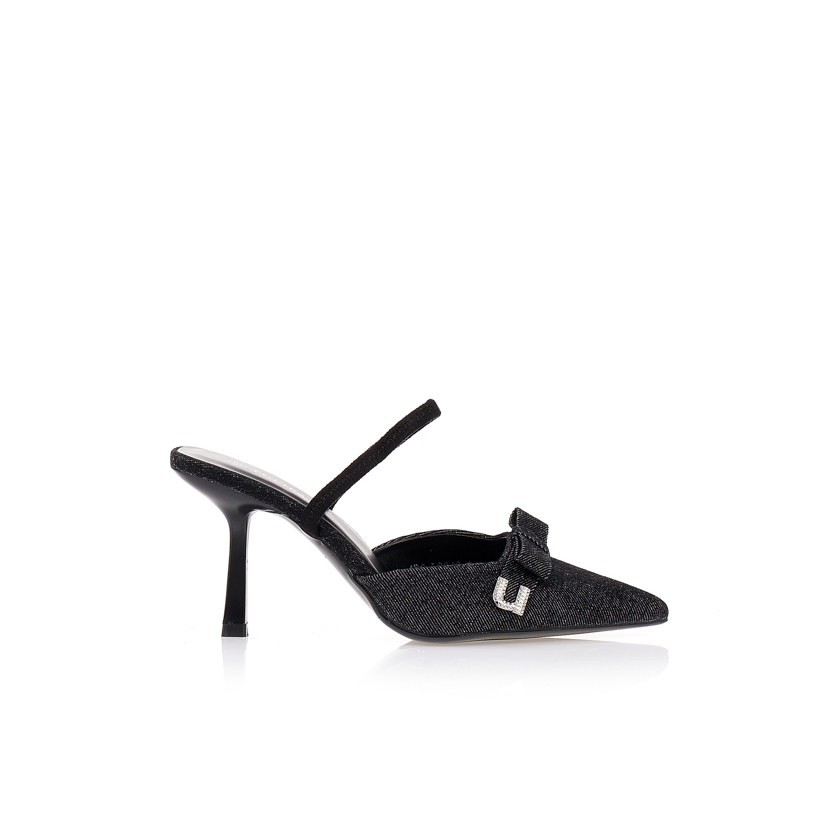 Πέδιλα slingback jean με φιόγκο και αγράφα ΜΑΥΡΟ