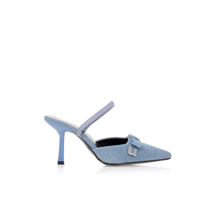 Πέδιλα slingback jean με φιόγκο και αγράφα ΓΑΛΑΖΙΟ