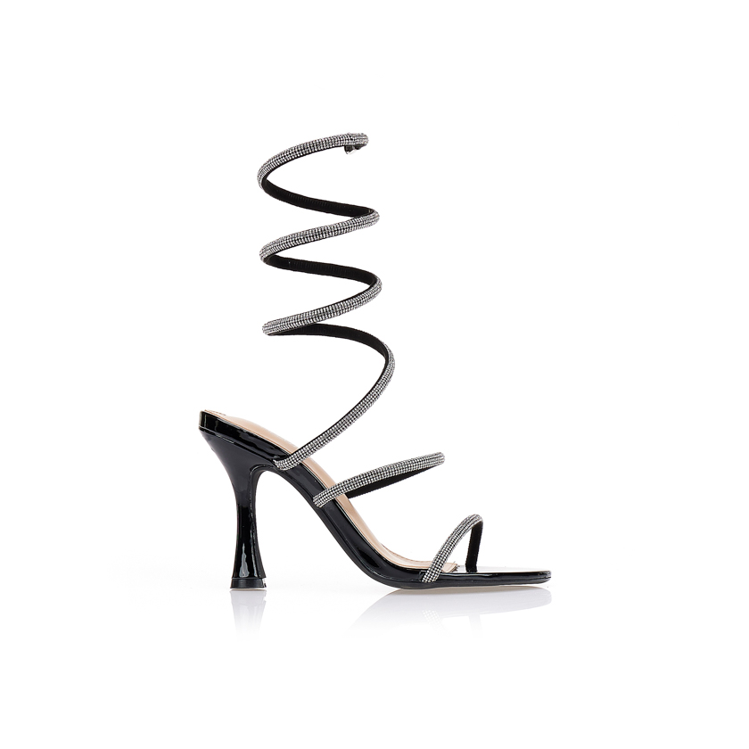 Πέδιλα μαύρα με περιστρεφόμενα λουράκια και στρας ΜΑΥΡΟ