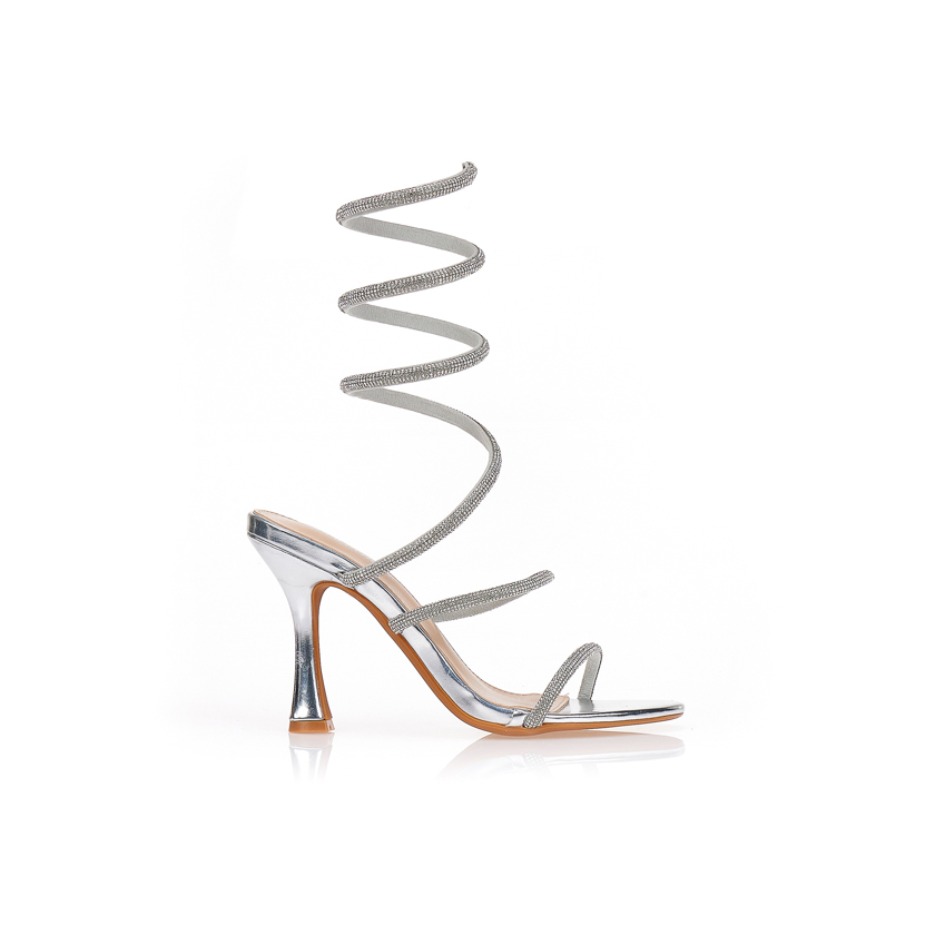 Πέδιλα ασημί με περιστρεφόμενα λουράκια και στρας ΑΣΗΜΙ