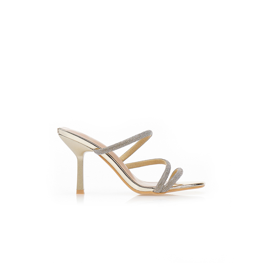 Πέδιλα mule με λουράκια και στρας ΧΡΥΣΟ