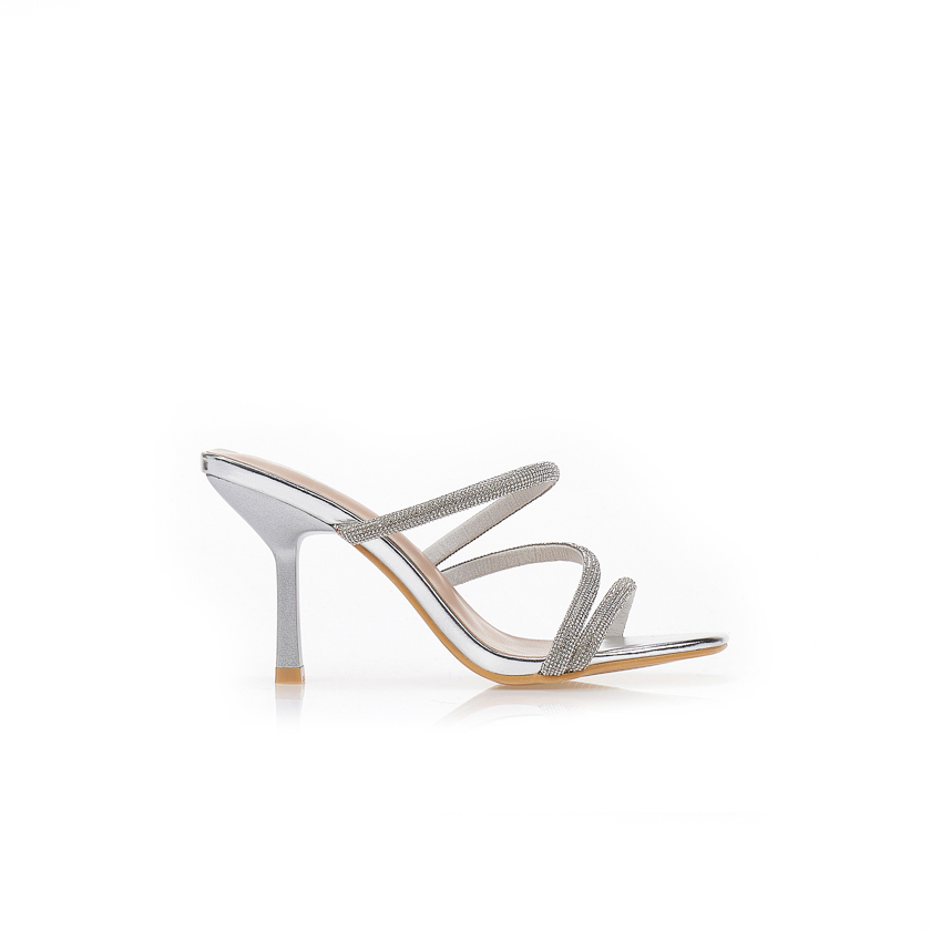 Πέδιλα mule με λουράκια και στρας ΑΣΗΜΙ