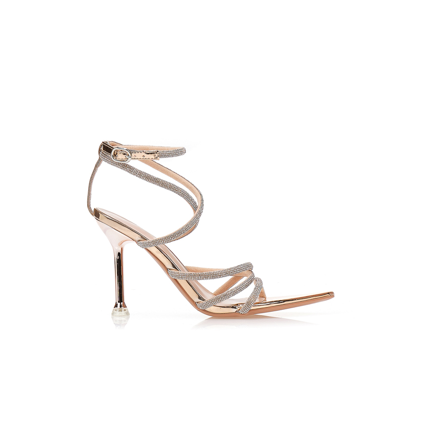 Πέδιλα με λουράκια και στρας λεπτομέρειες ΜΠΡΟΝΖΕ