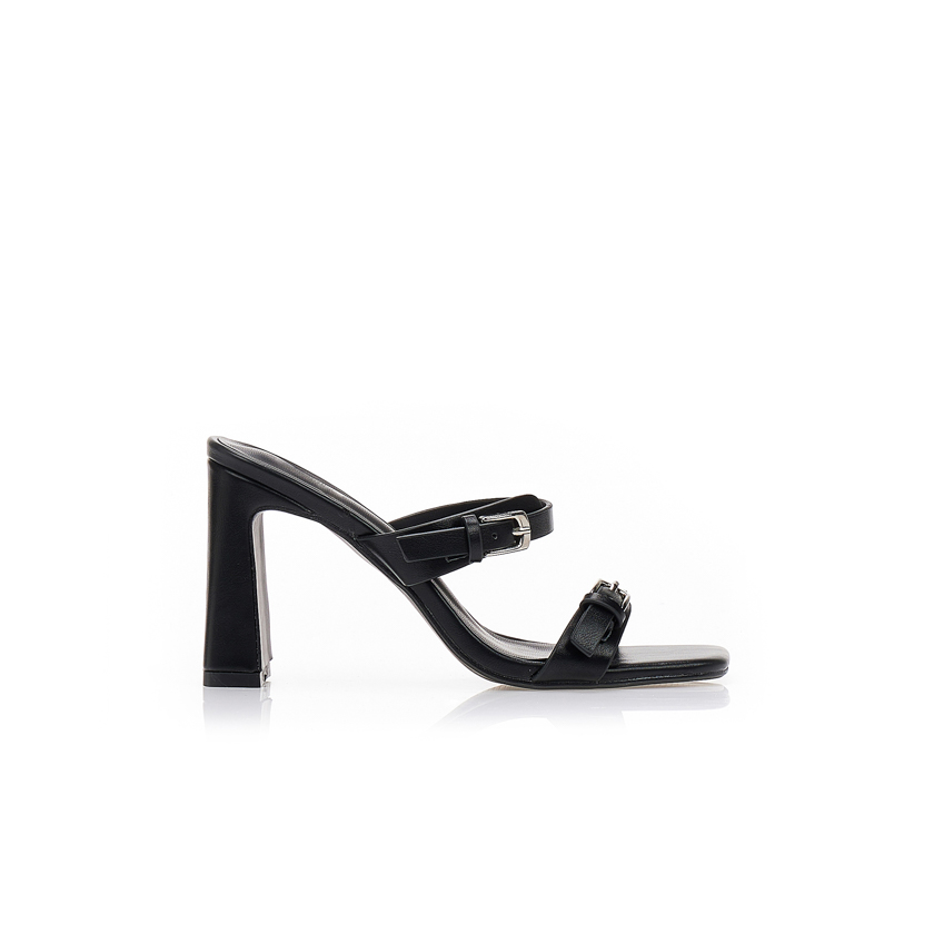 Πέδιλα mule μαύρα με λουράκια ΜΑΥΡΟ