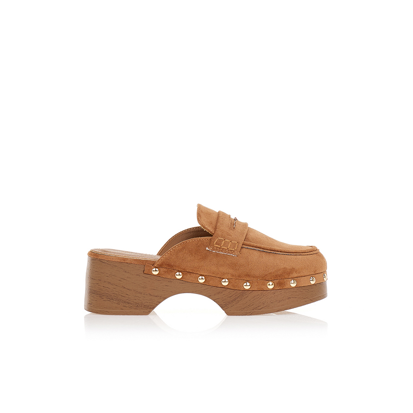 Σαμπό mules κάμελ με ξύλινο τακούνι ΚΑΜΕΛ