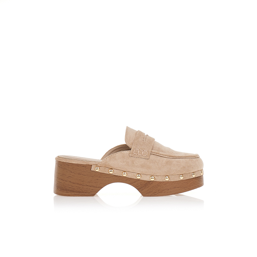 Σαμπό mules μπεζ με ξύλινο τακούνι ΜΠΕΖ