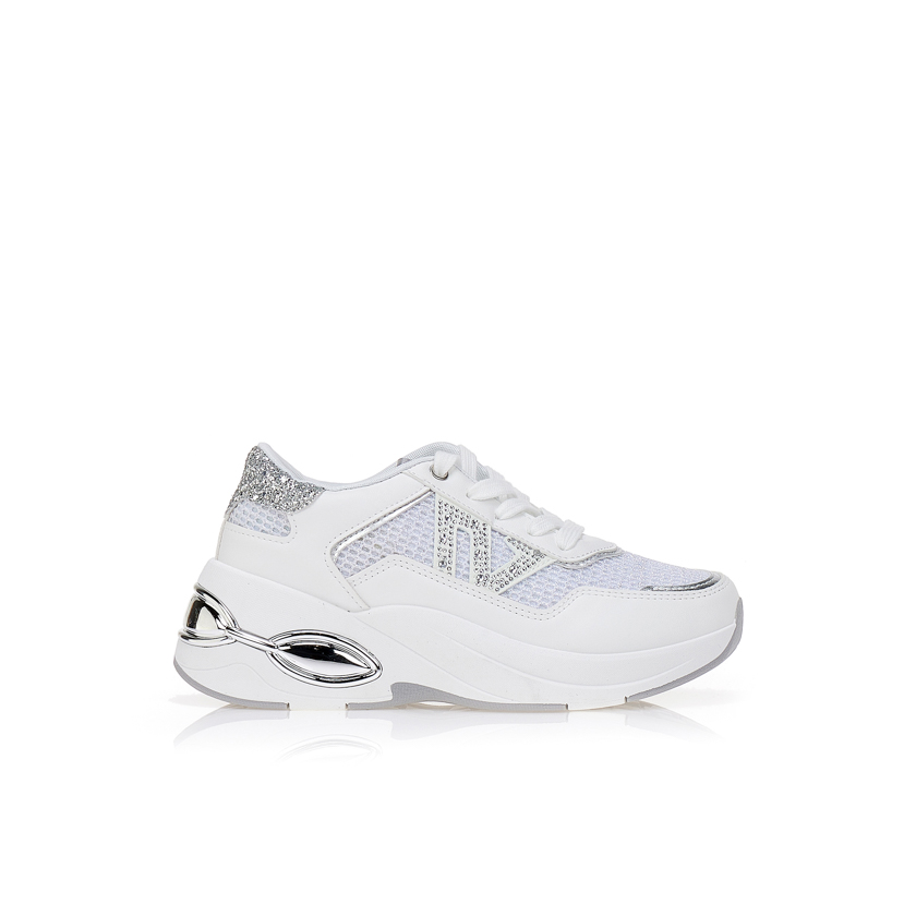 Sneakers δερματίνη με διάτρητο glitter σχέδιο ΛΕΥΚΟ