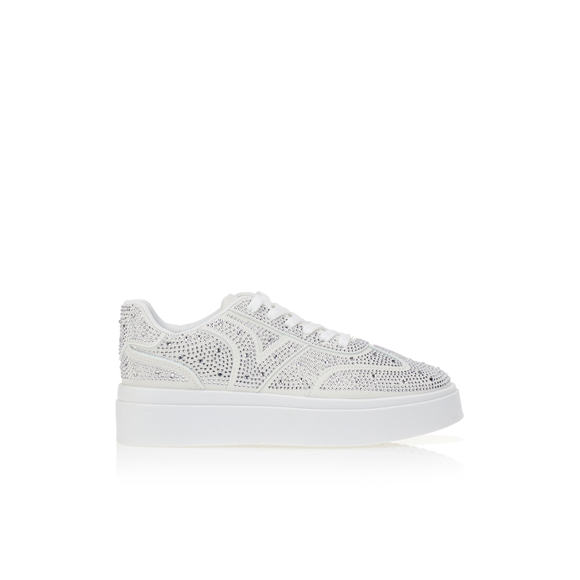 Sneakers με ασημί στρασάκια ΛΕΥΚΟ