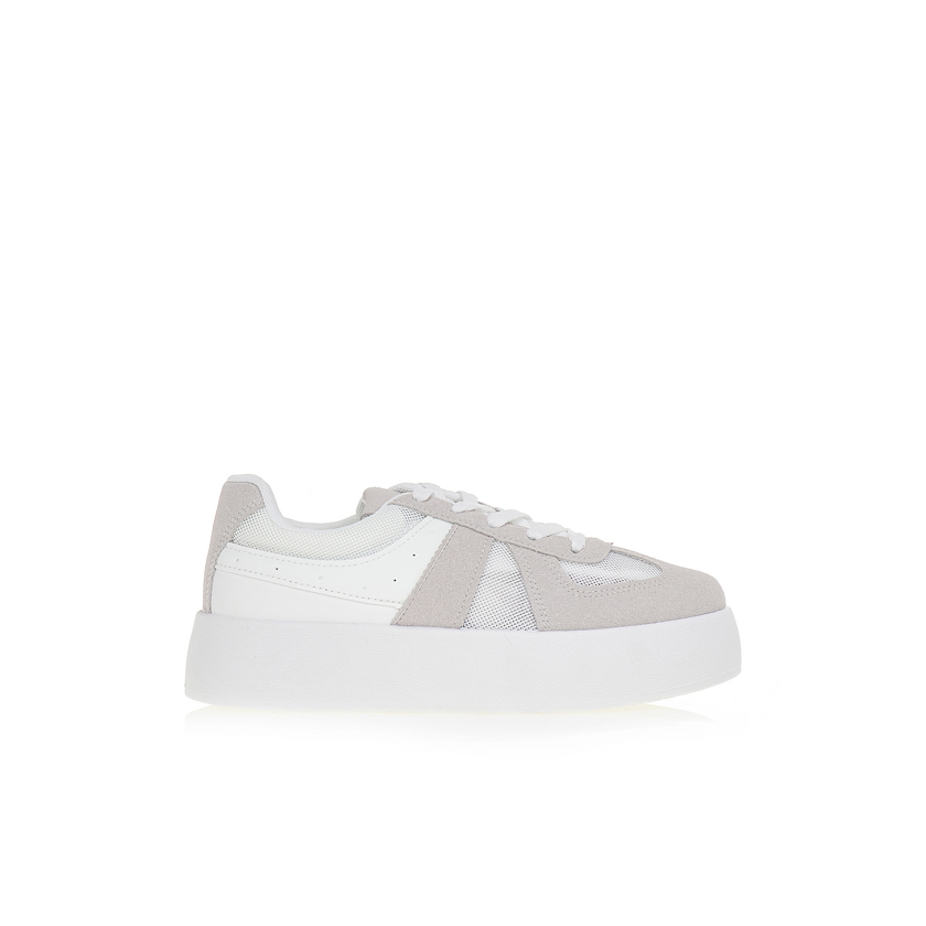 Sneakers με διάτρητο δίχτυ και σουέτ λεπτομέρειες ΛΕΥΚΟ