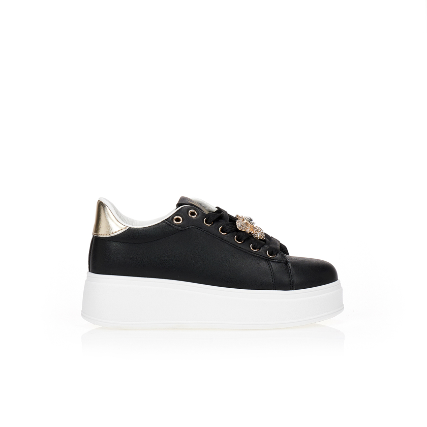 Sneakers μαύρα με χρυσή μέλισσα και στρας ΜΑΥΡΟ