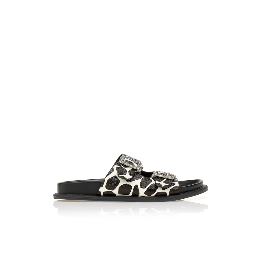 Παντόφλες TSOUKALAS animal print με αγκράφες και στρας ΖΕΒΡΑ