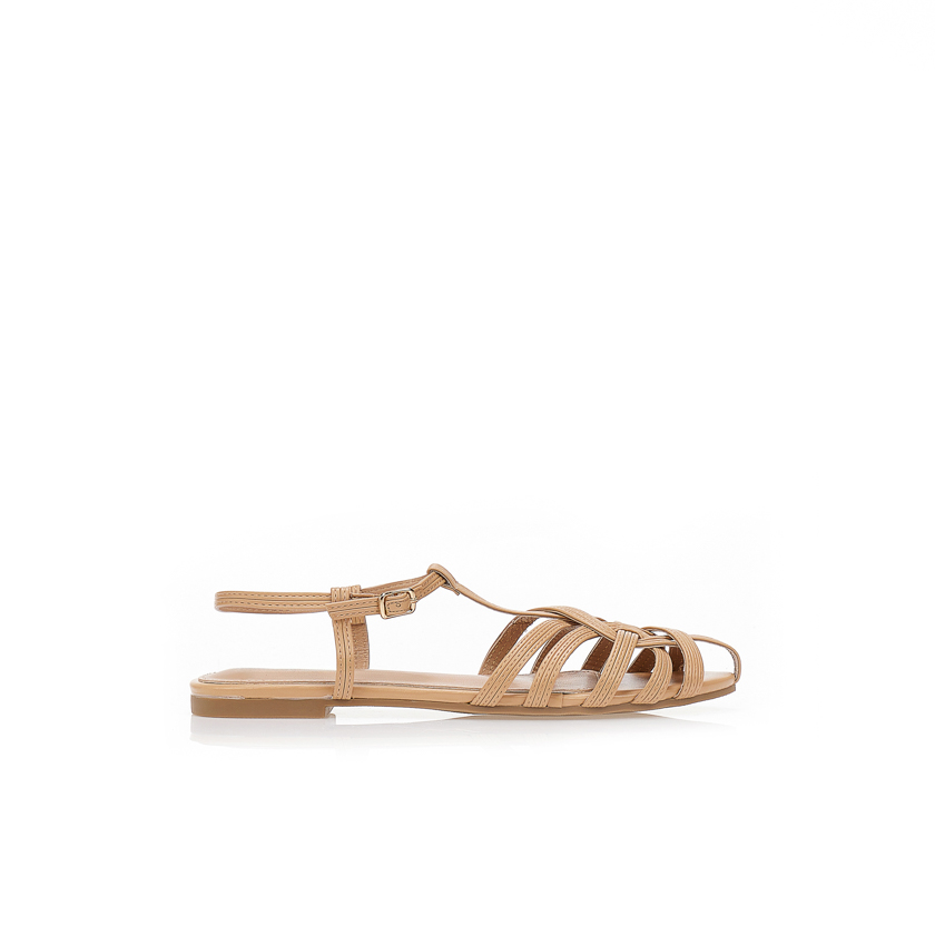 Σανδάλια κάμελ δερματίνη με λουράκια ΚΑΜΕΛ