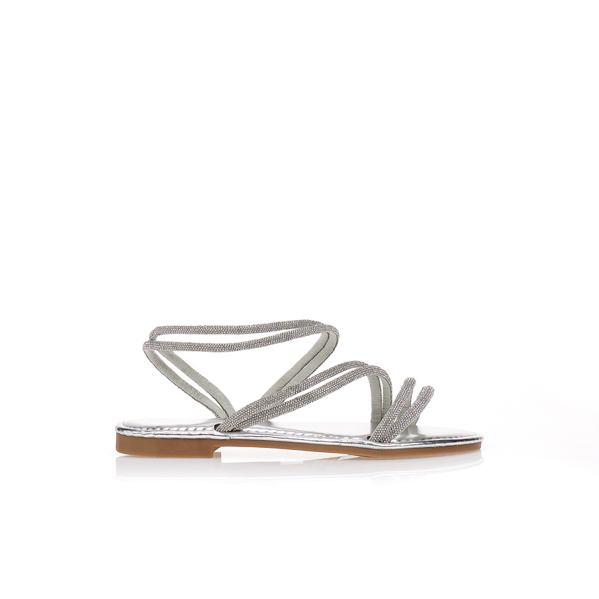 Σανδάλια ασημί με στρας στα λουράκια ΑΣΗΜΙ