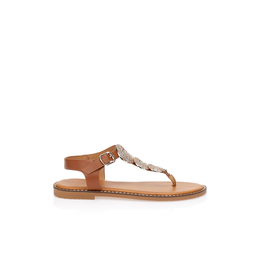 Σανδάλια καφέ με χρυσές λεπτομέρειες ΚΑΦΕ