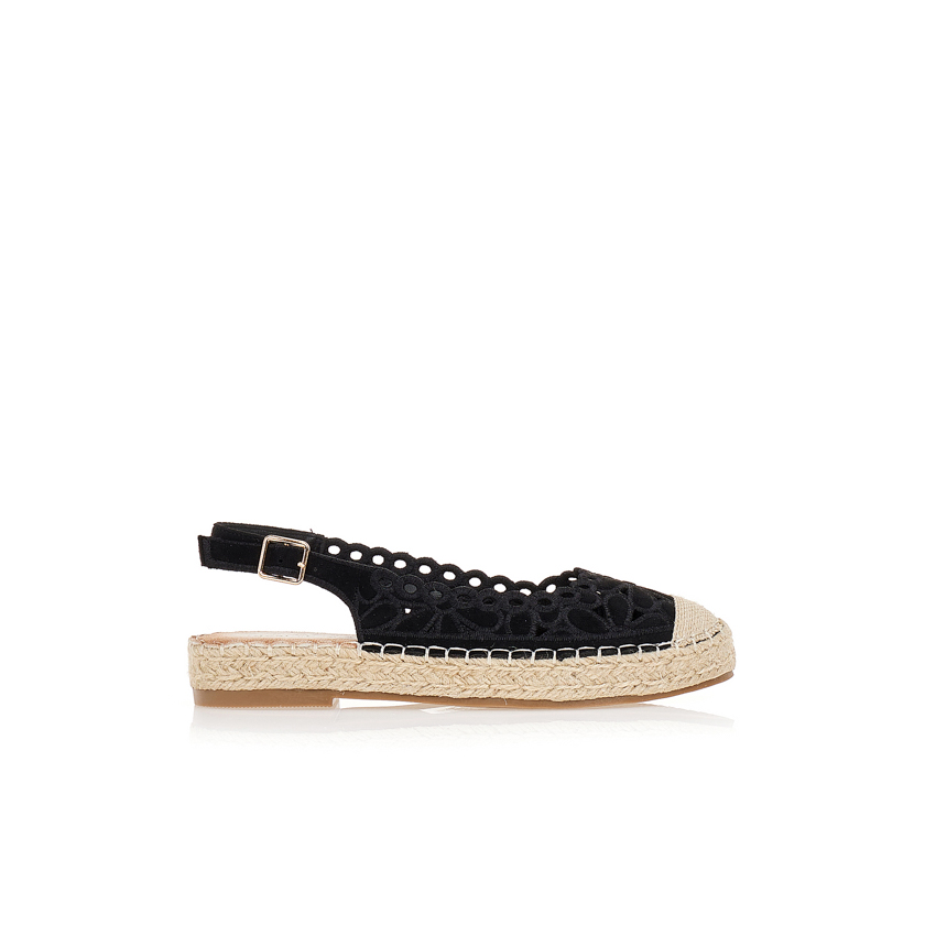 Εσπαντρίγιες μαύρες ψάθινες με λουλούδια ΜΑΥΡΟ