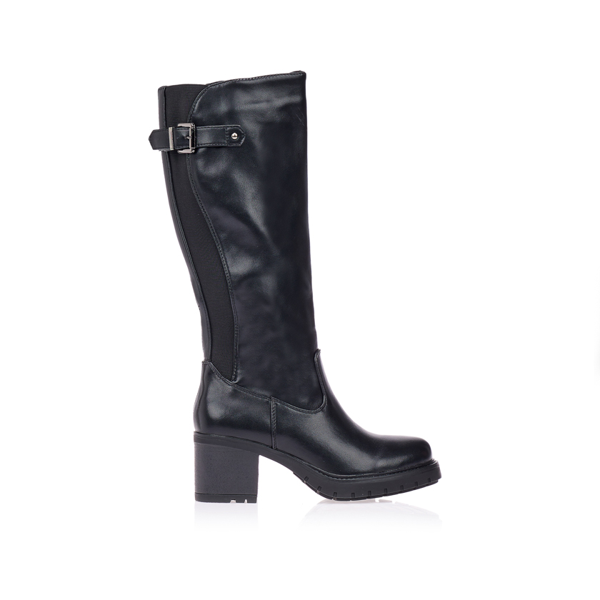 Μπότες μαύρες δερματίνη με λάστιχο ΜΑΥΡΟ