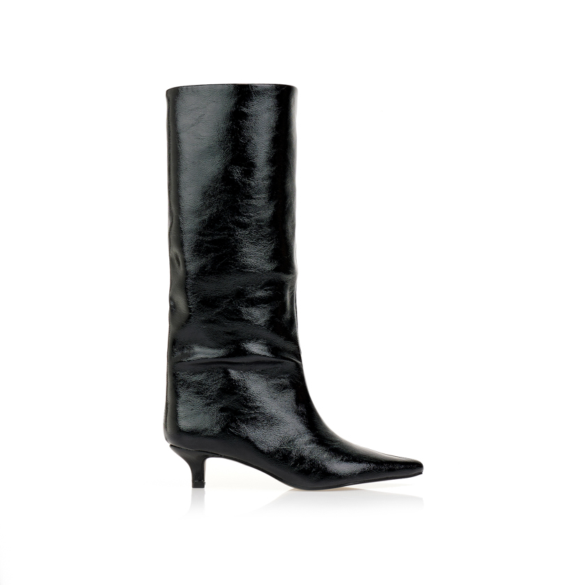 Μπότες μαύρες με kitten heel ΜΑΥΡΟ