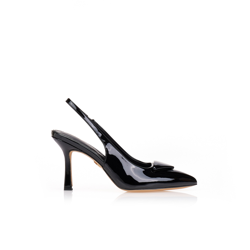 Γόβες TSOUKALAS μαύρες λουστρίνι slingback ΜΑΥΡΟ