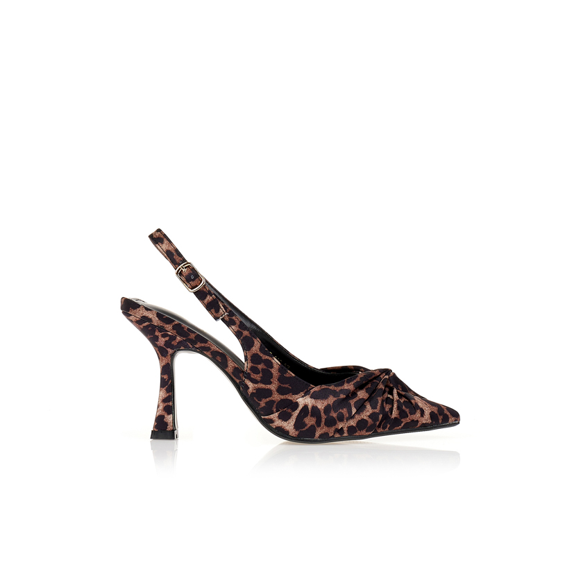 Γόβες animal print slingback με διακοσμητικό δέσιμο ΛΕΟΠΑΡ