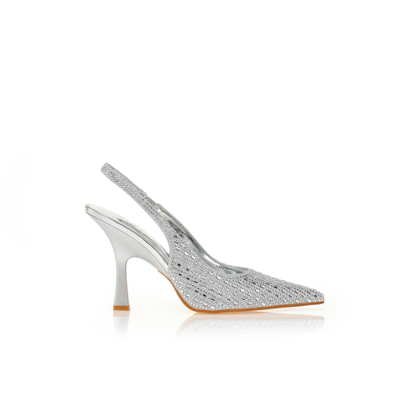 Γόβες ασημί slingback με στρας ΑΣΗΜΙ