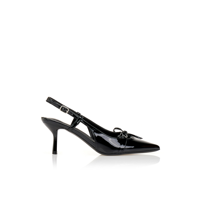 Γόβες μαύρες slingback με λεπτό φιόγκο ΜΑΥΡΟ