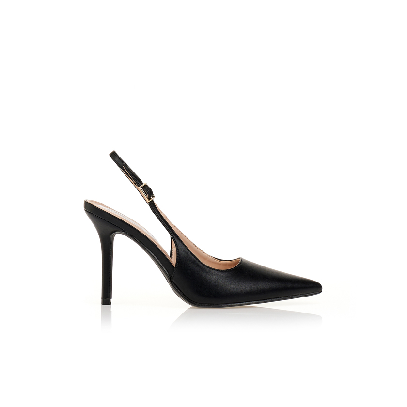 Γόβες μαύρες δερματίνη slingback ΜΑΥΡΟ